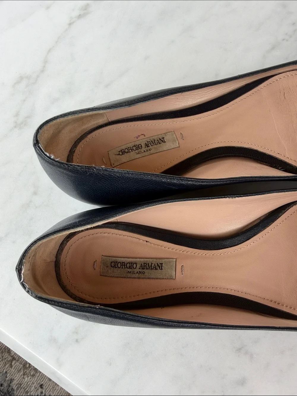 Giorgio Armani Pointed Toe Leather Flats in Black